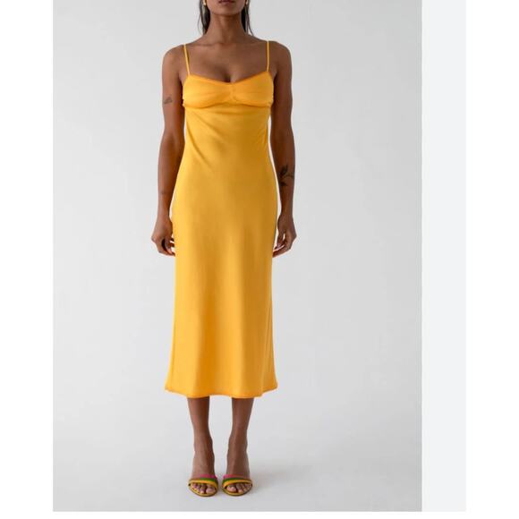 NEW Rumored Monroe Satin Silky Midi Dress Open Back Mango Medium - Picture 1 of 16